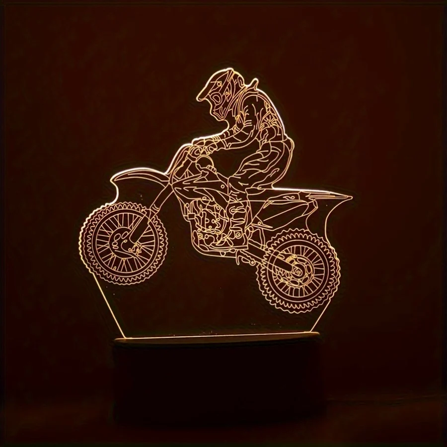 MotoLamp - Candeeiro Noturno LED 3D Tema Motocross, Iluminação Ambiente Alimentada por USB