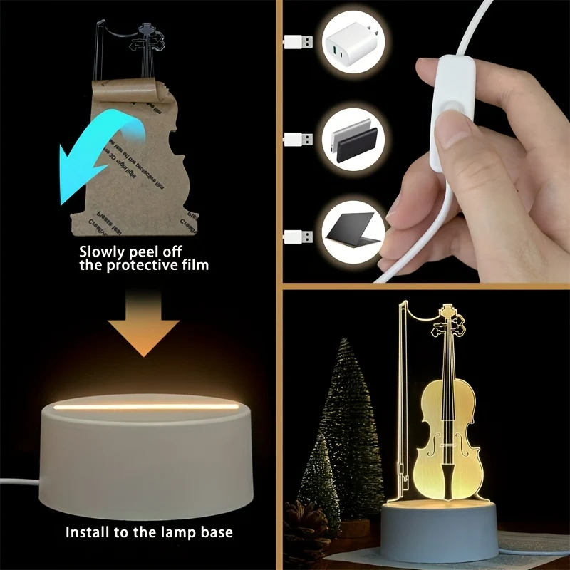 MuziekLicht - Lâmpada Noturna LED com Ilusão 3D de Violoncelo