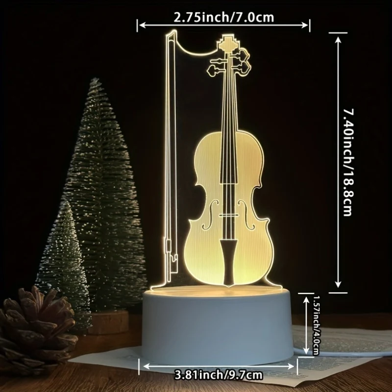 MuziekLicht - Lâmpada Noturna LED com Ilusão 3D de Violoncelo