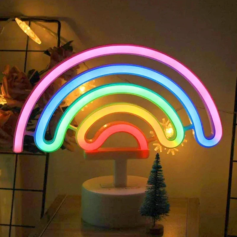NeonGlow - Lâmpada de Néon Colorida para Decoração de Quarto – Lâmpada Portátil de LED com Arco-íris