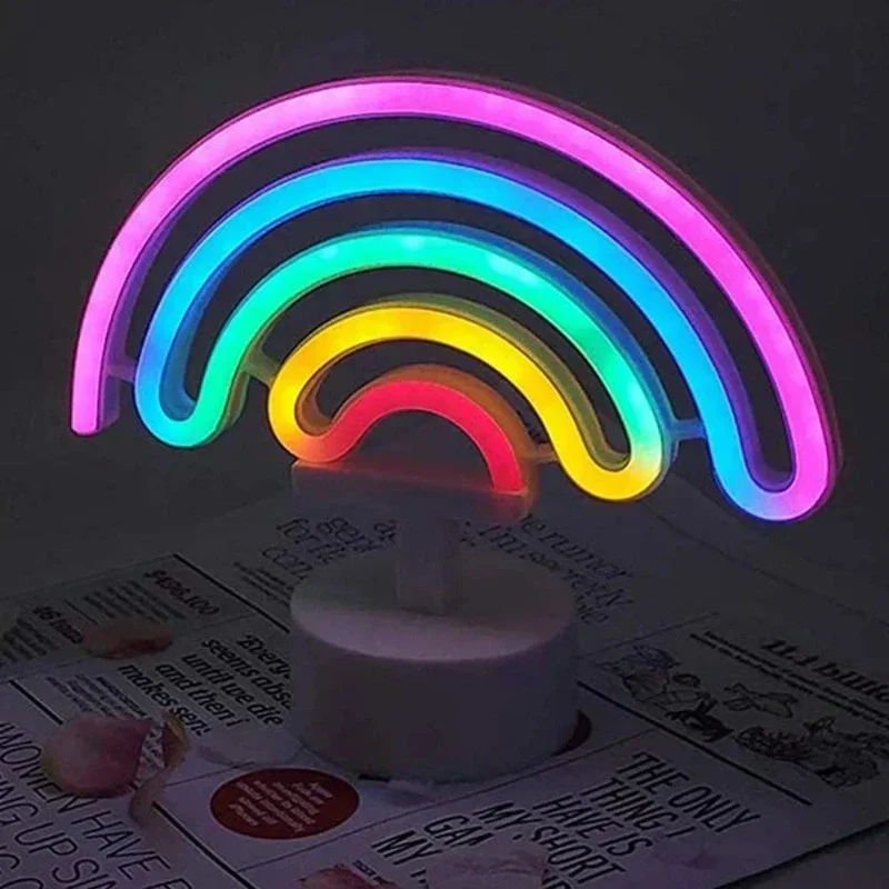 NeonGlow - Lâmpada de Néon Colorida para Decoração de Quarto – Lâmpada Portátil de LED com Arco-íris