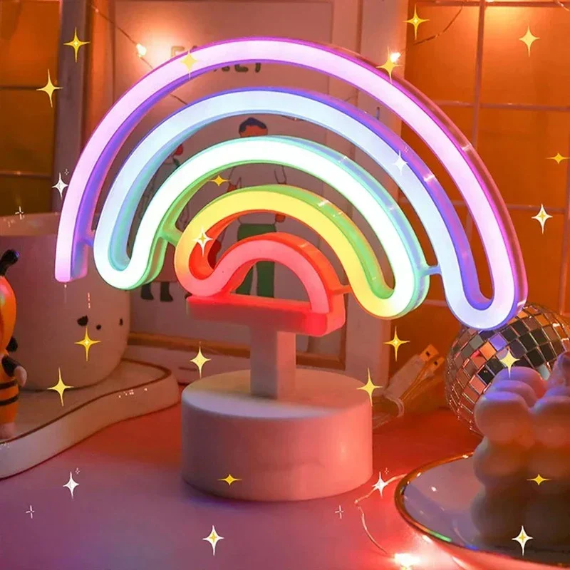 NeonGlow - Lâmpada de Néon Colorida para Decoração de Quarto – Lâmpada Portátil de LED com Arco-íris
