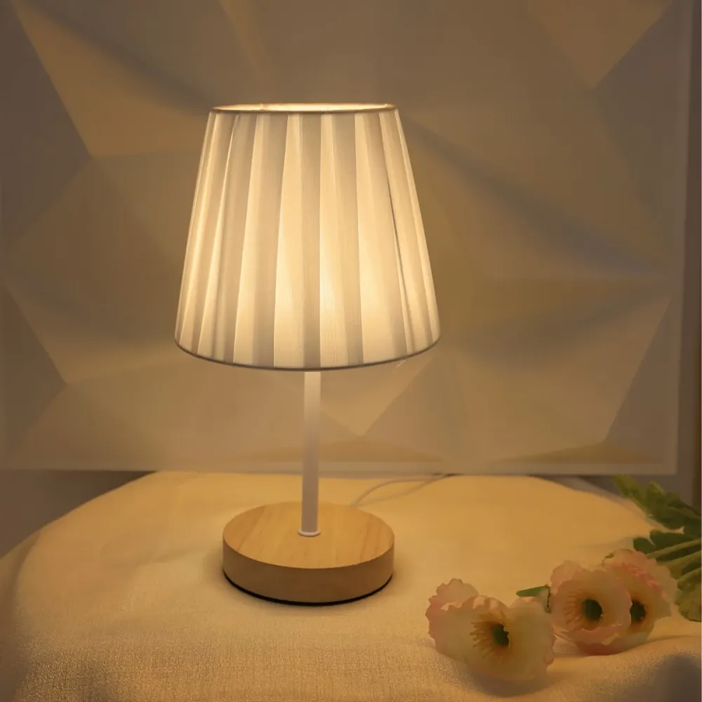 NordicLicht - Candeeiro de Mesa Moderno em Madeira Maciç com Abajur de Linho e USB
