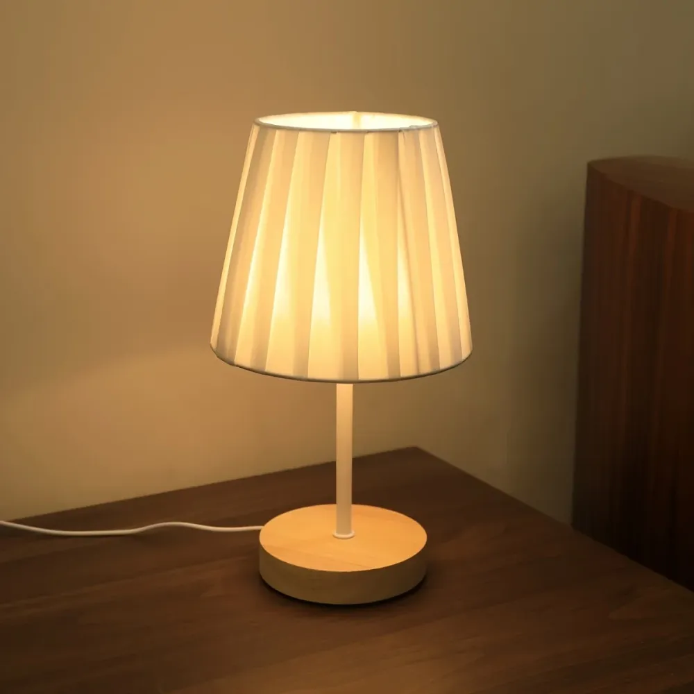 NordicLicht - Candeeiro de Mesa Moderno em Madeira Maciç com Abajur de Linho e USB