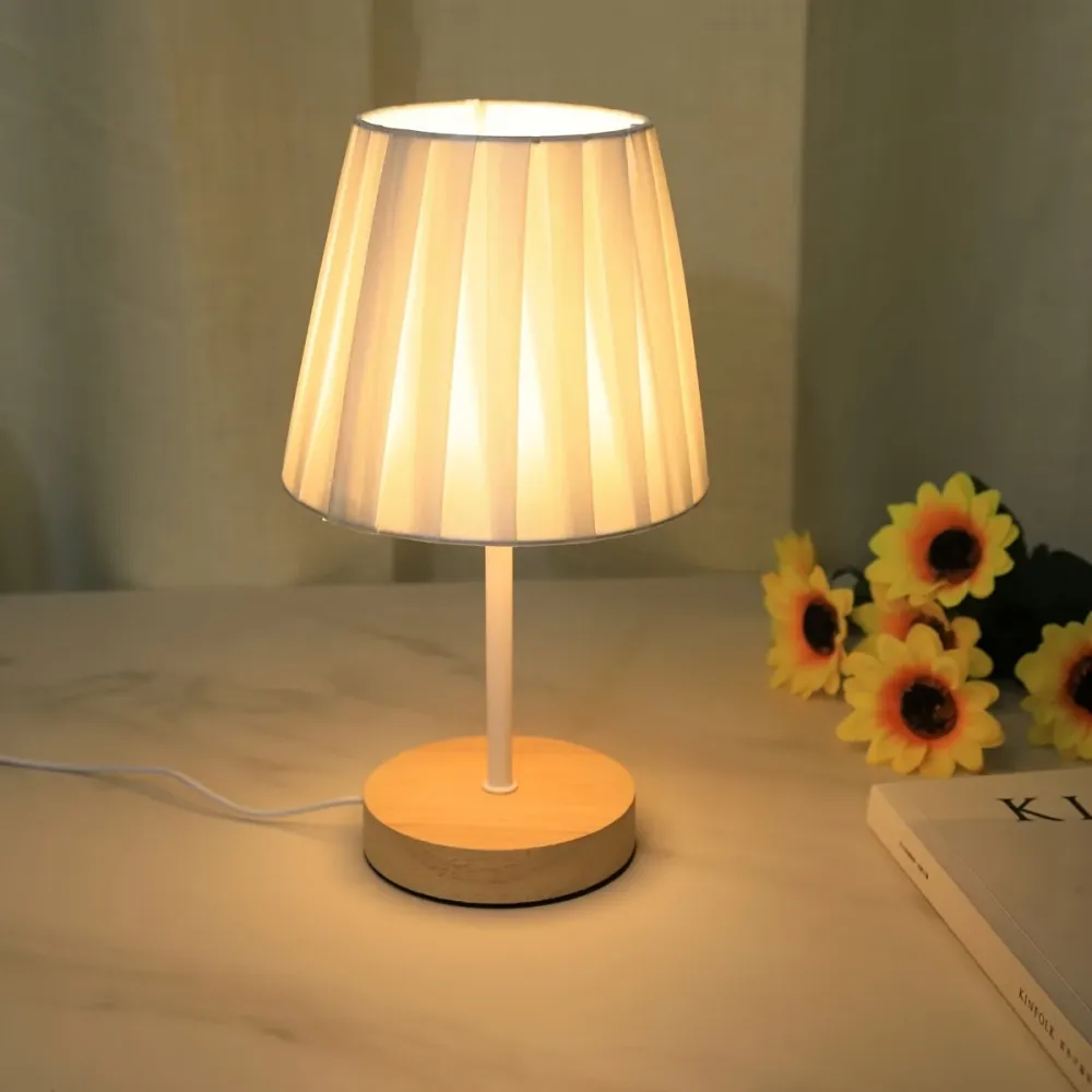 NordicLicht - Candeeiro de Mesa Moderno em Madeira Maciç com Abajur de Linho e USB