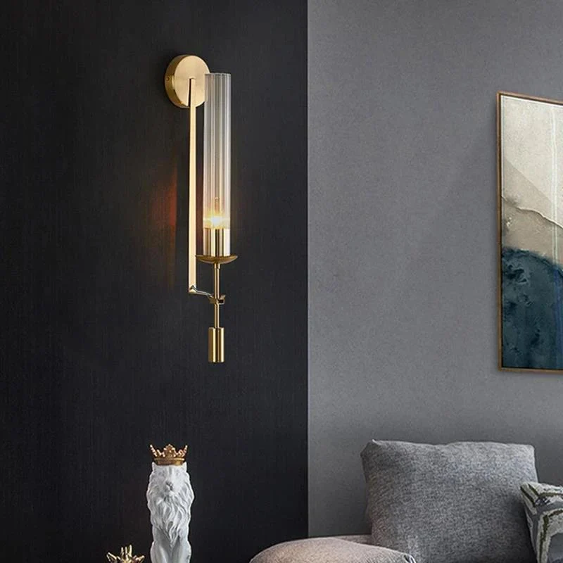 NordicRetro - Candeeiro de Parede Dourado com Tubo de Vidro