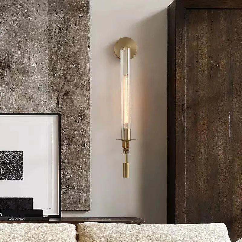 NordicRetro - Candeeiro de Parede Dourado com Tubo de Vidro