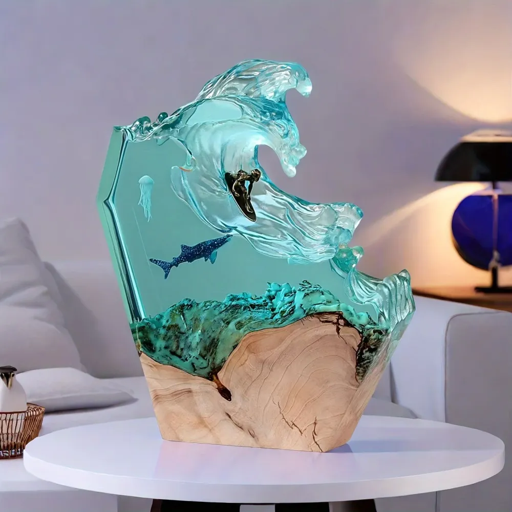 OceanGlow - Lâmpada de Resina Feita à Mão com Desenho de Baleia