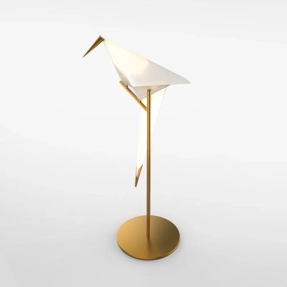 OrigamiGlow – Candeeiro de Mesa Dourado em Origami com Design de Grou e Iluminação LED