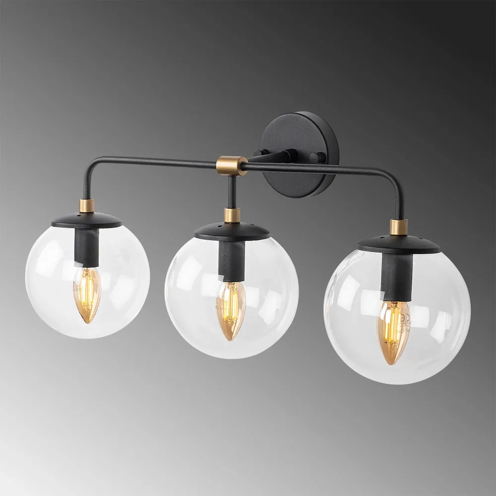 Parede Aplique Tela Transparente, Metal, Preto, 56x21x27, 3 X E14 Max 40 W