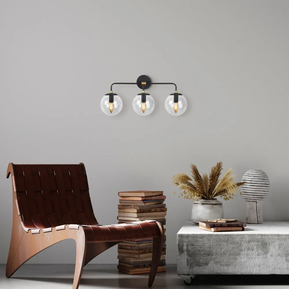 Parede Aplique Tela Transparente, Metal, Preto, 56x21x27, 3 X E14 Max 40 W
