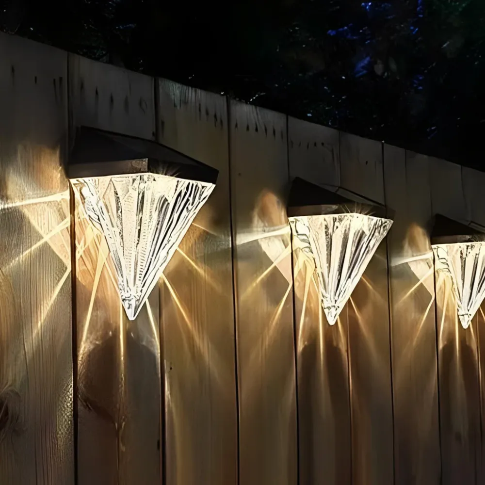 2 Peças Lâmpada de Parede Solar Geométrica LED Impermeável Preta