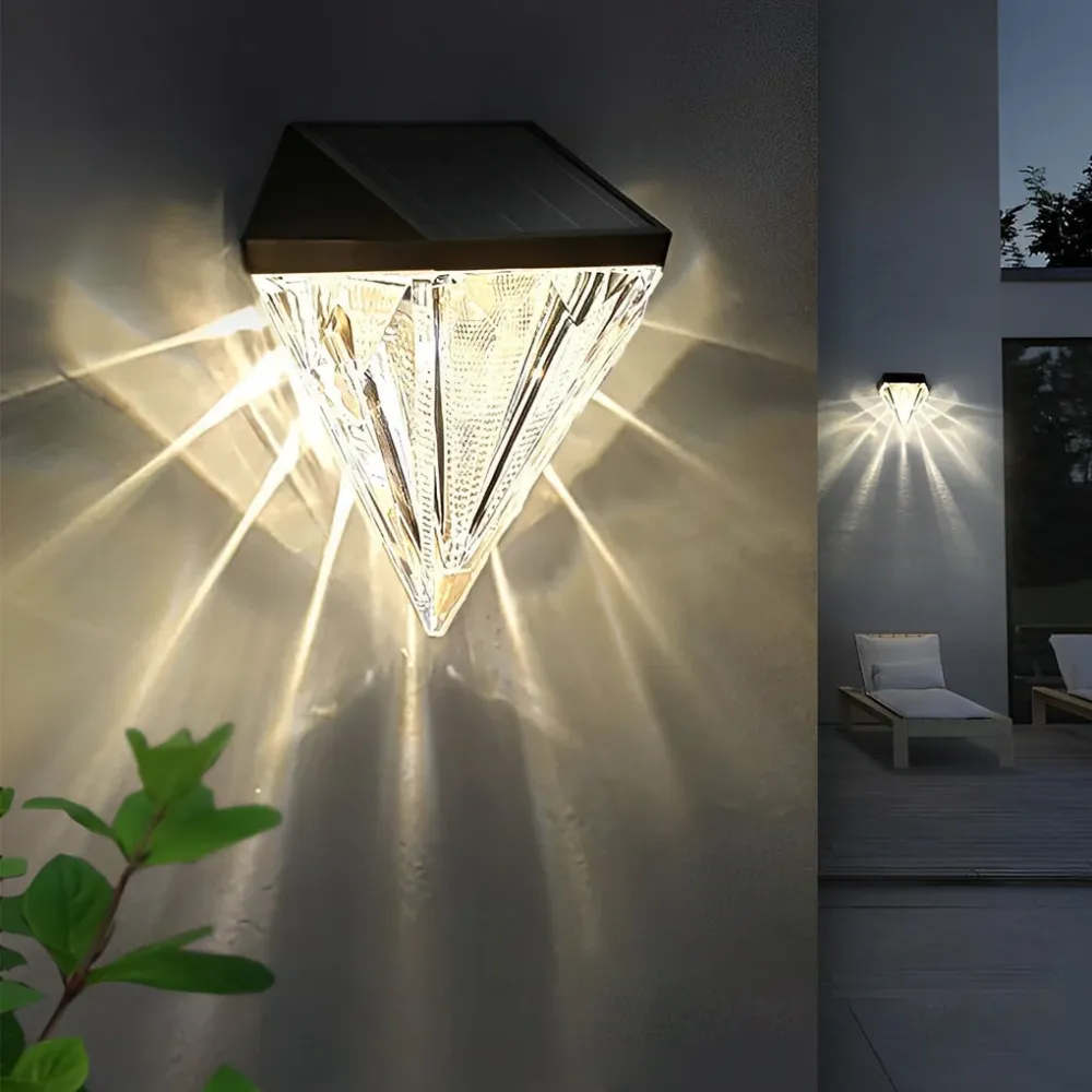 2 Peças Lâmpada de Parede Solar Geométrica LED Impermeável Preta