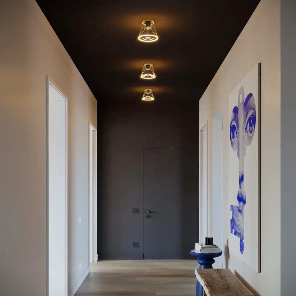 Plafoniera design com lâmpada Ghost em cone transparente - Preto