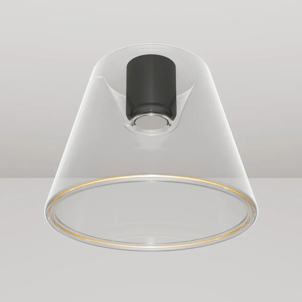 Plafoniera design com lâmpada Ghost em cone transparente - Preto