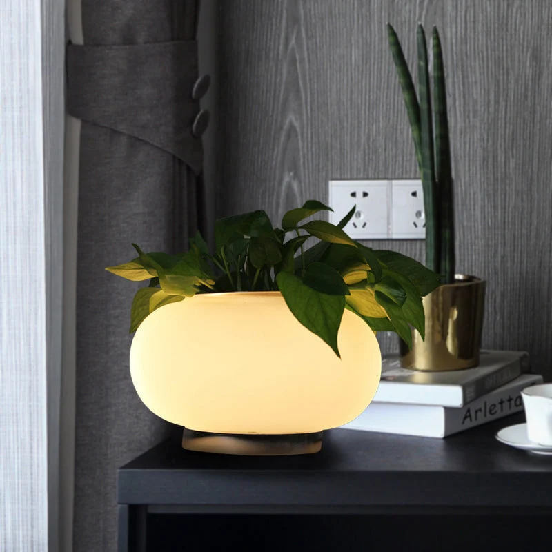 PlantGlow - Candeeiro de Mesa Oval com Suporte para Plantas e Iluminação LED