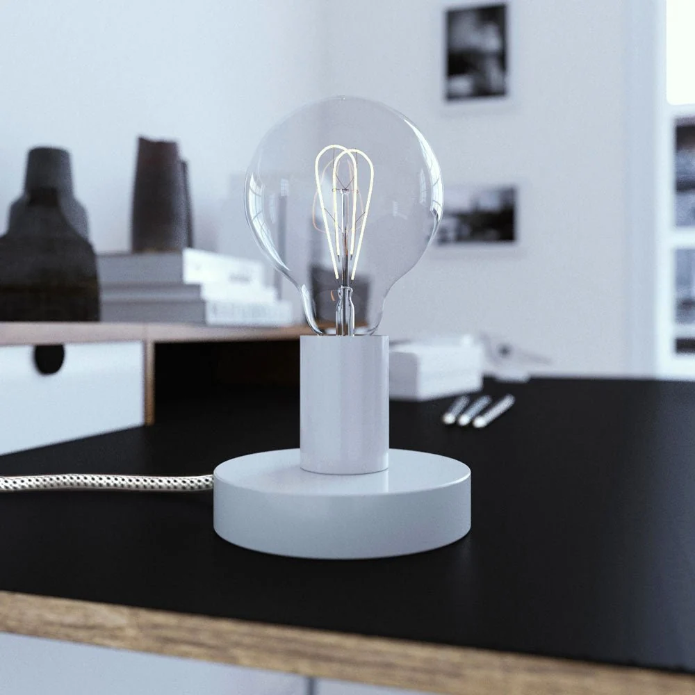 Posaluce - Candeeiro de mesa em metal e ficha UK - Branco brilhante