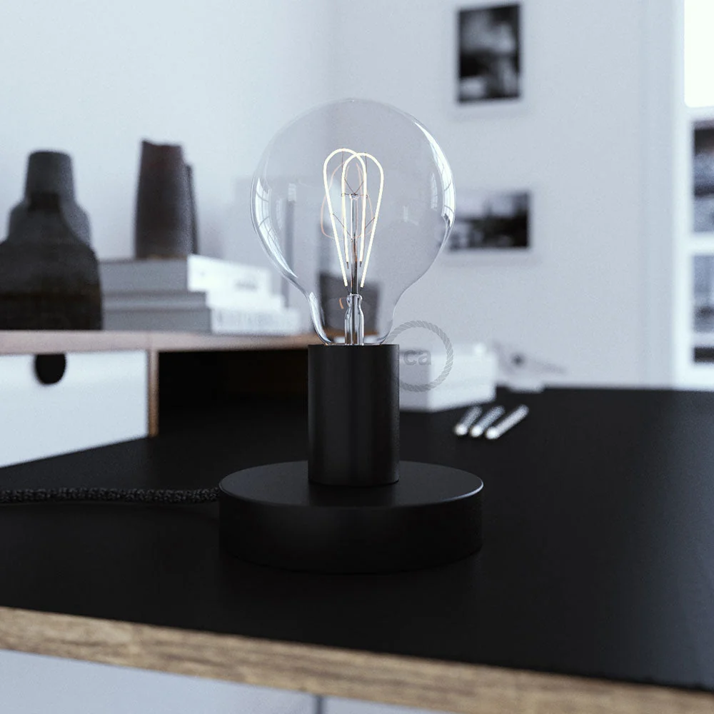 Posaluce - Lâmpada de mesa em metal e ficha UK - Preto mate