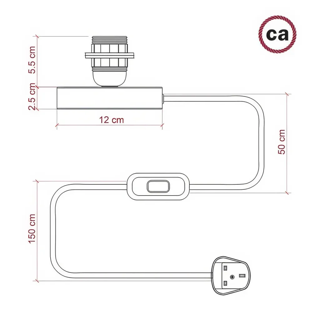 Posaluce para abajur - Candeeiro de mesa em metal e ficha UK - Preto pérola
