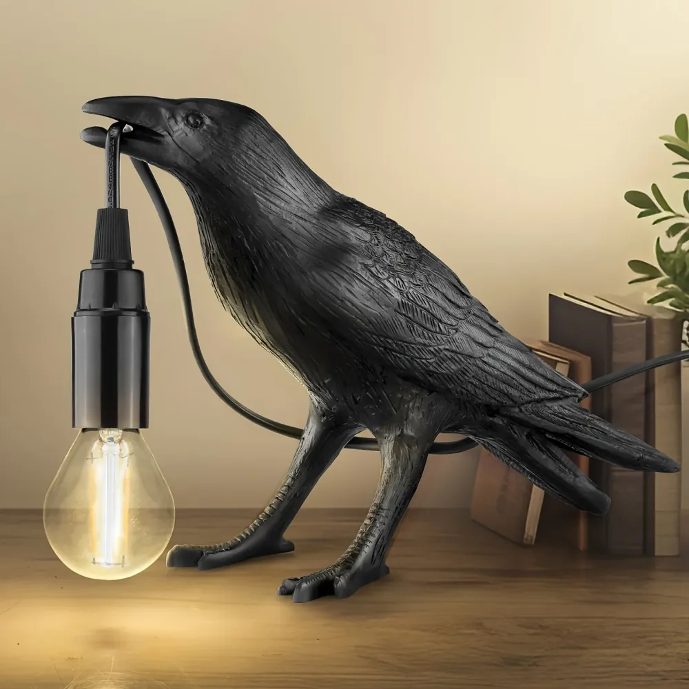 RavenLicht - Candeeiro de Mesa Corvo Negro, Alimentado por USB, Candeeiro de Resina para Sala de Estar e Quarto