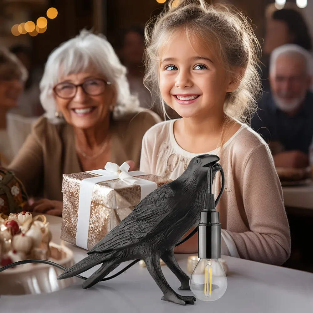 RavenLicht - Candeeiro de Mesa Corvo Negro, Alimentado por USB, Candeeiro de Resina para Sala de Estar e Quarto