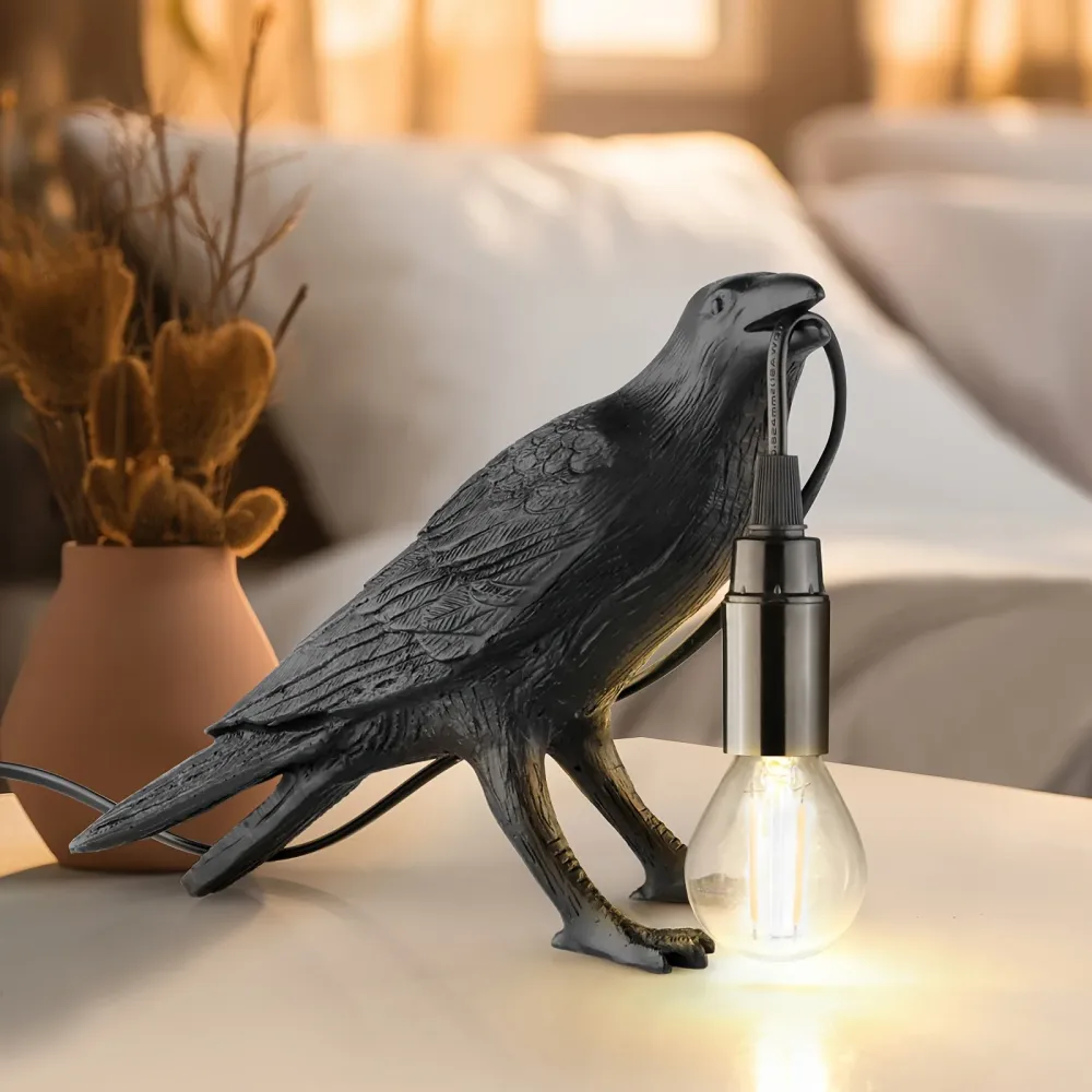 RavenLicht - Candeeiro de Mesa Corvo Negro, Alimentado por USB, Candeeiro de Resina para Sala de Estar e Quarto