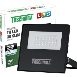 Refletor Holofote Tr Slim Preto 30w Autovolt 6500k Taschibra