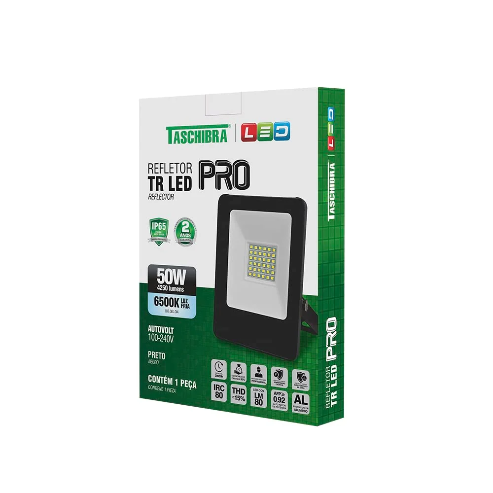 Refletor Tr Led Pro 50w 6500k Preto Taschibra