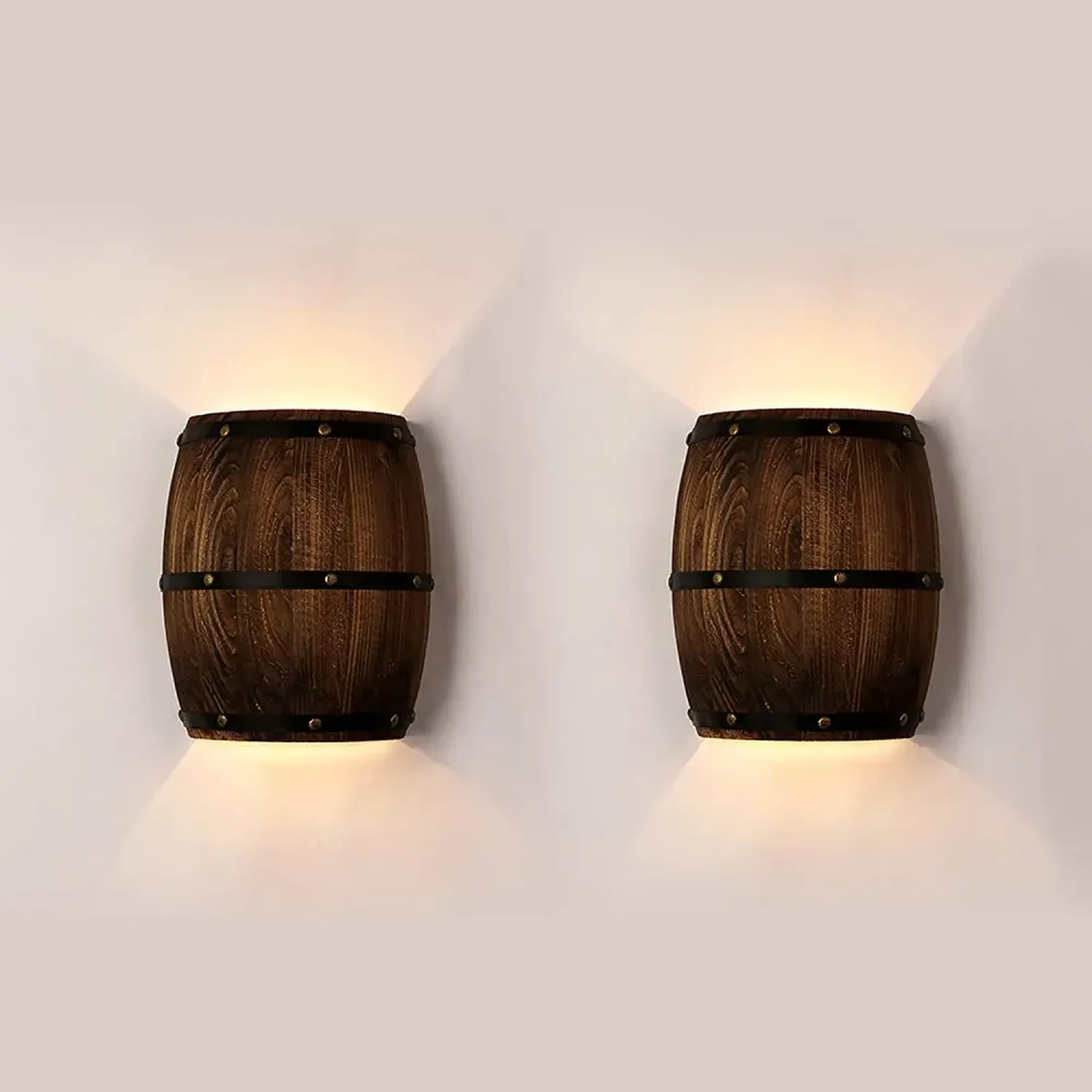 RetroCask - Candeeiro de Parede em Madeira | Design Vintage de Barril para Iluminação Aconchegante