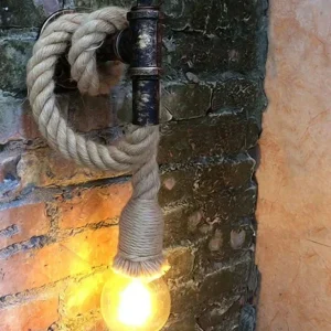 RusticGlow – Candeeiro de Parede de Cânhamo em Estilo Industrial – Iluminação de Parede Vintage