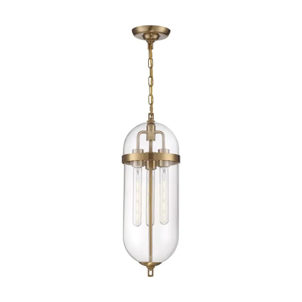 Lampara colgante ligera fathom 3 luces satco laton vintage
