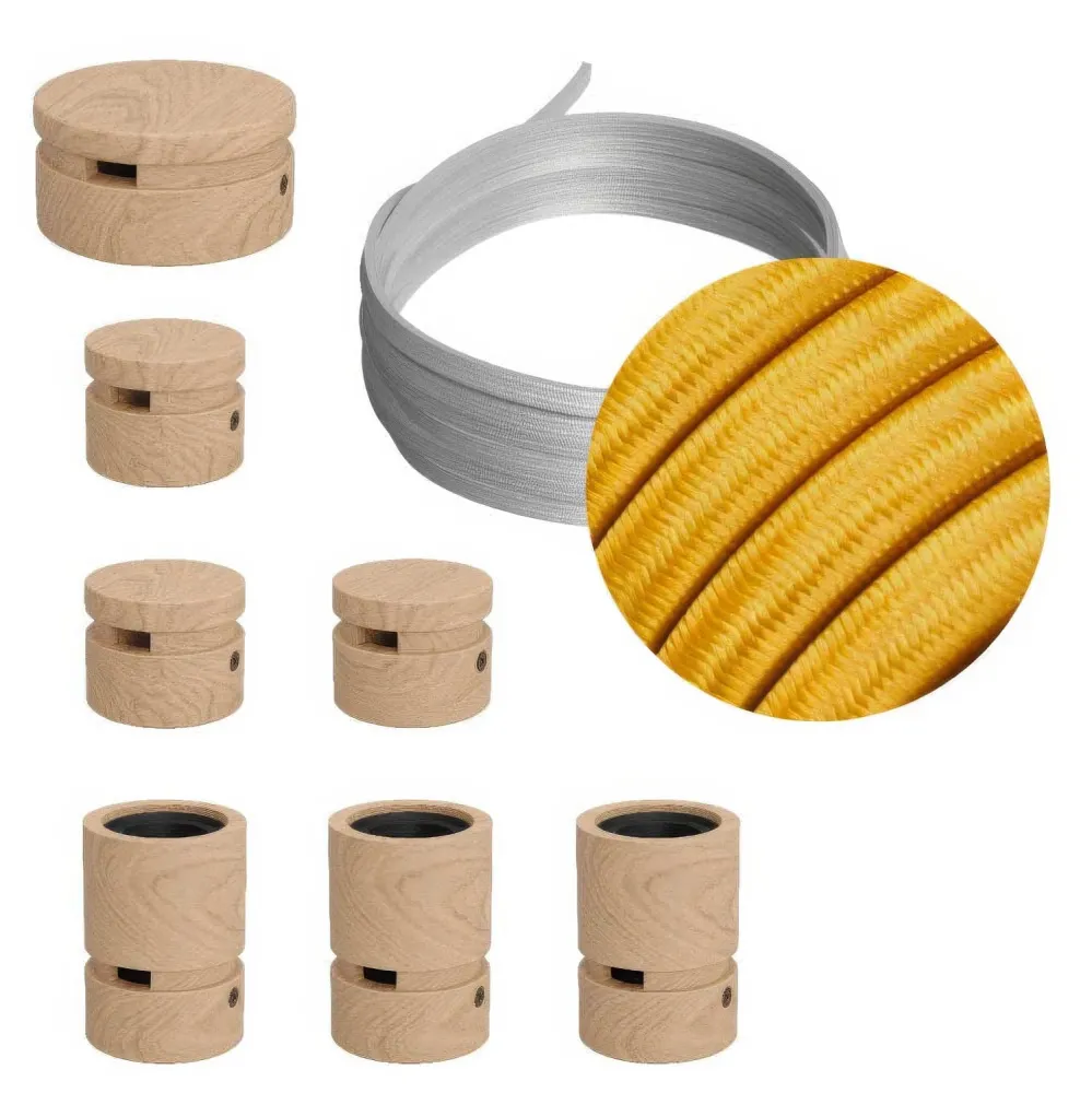 Sistema Filé Linear Kit - com cabo CM05 de 5 m para grinalda de luz e 7 componentes em madeira para interiores