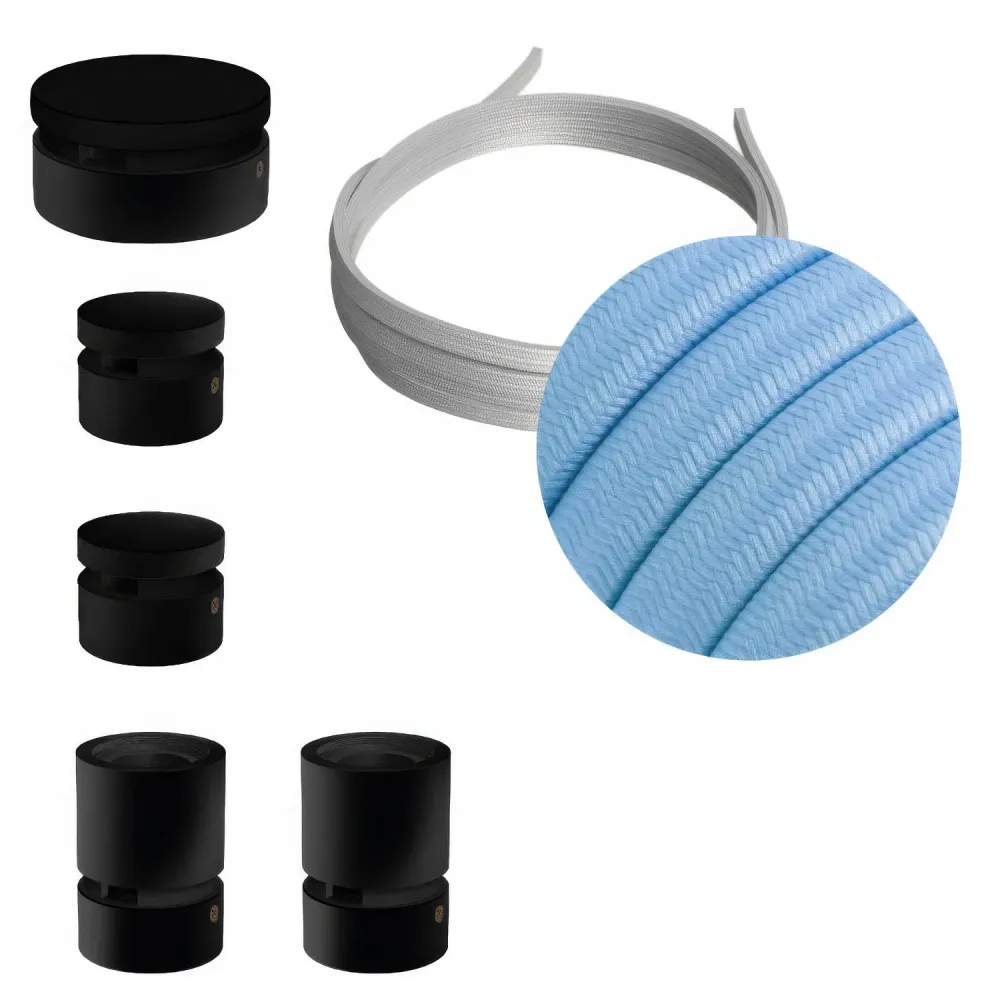 Sistema Filé Wiggle Kit - com cabo CM17 de 3 m para grinalda de luz e 5 componentes em madeira pintada de preto para inter...