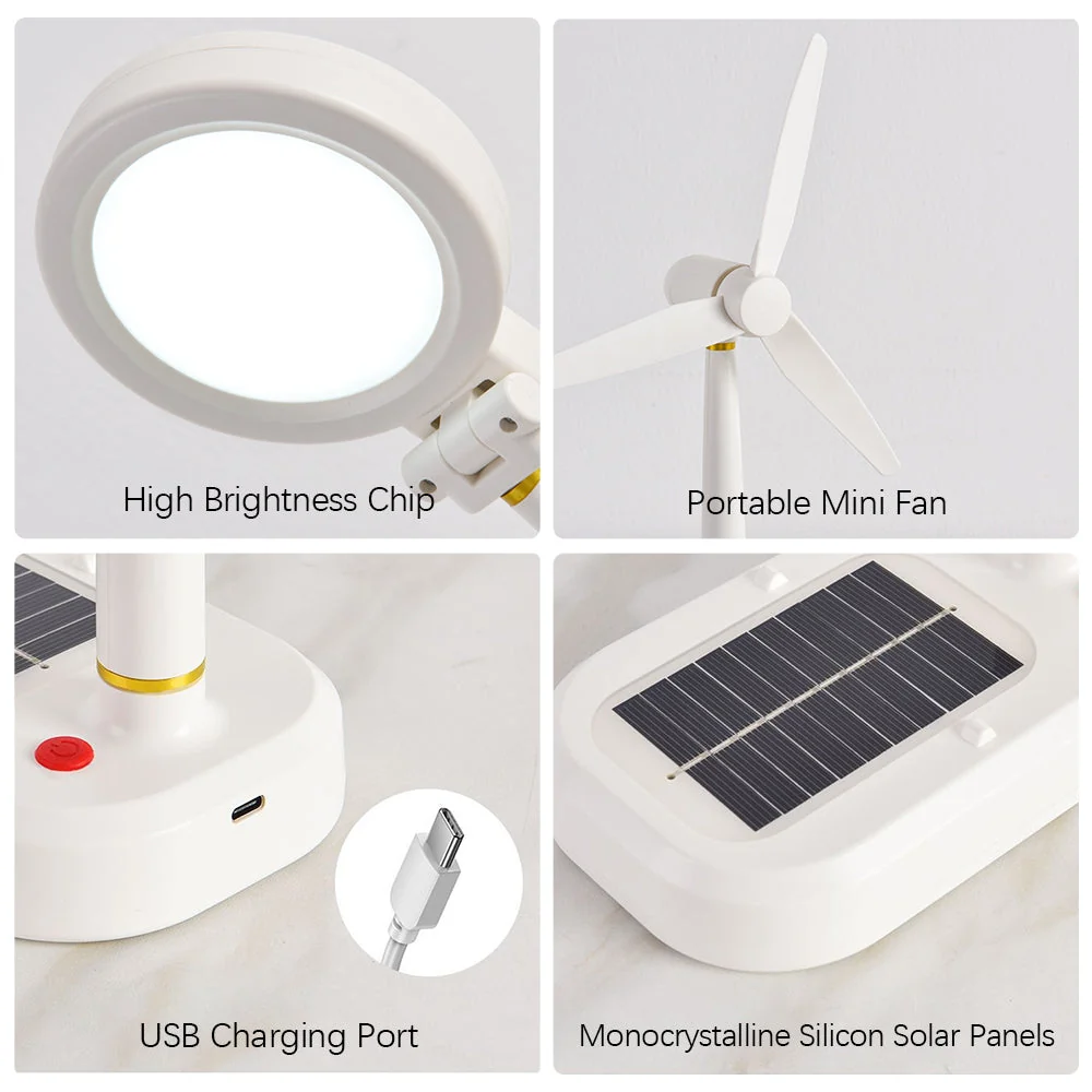 SolarBreeze - Lâmpada Solar com Ventoinha – Lâmpada de Mesa Multifuncional para Casa e Escritório
