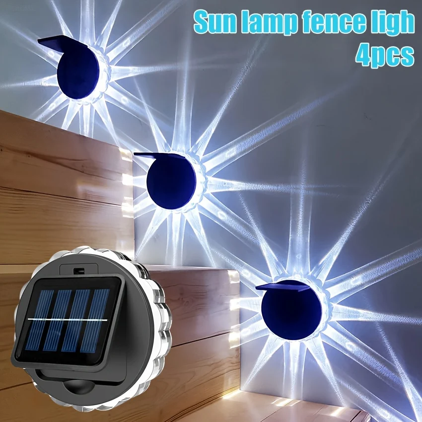 SolarFence - Conjunto de 4 Iluminações LED à Energia Solar à Prova de Água para Cercas, Pátios e Escadas