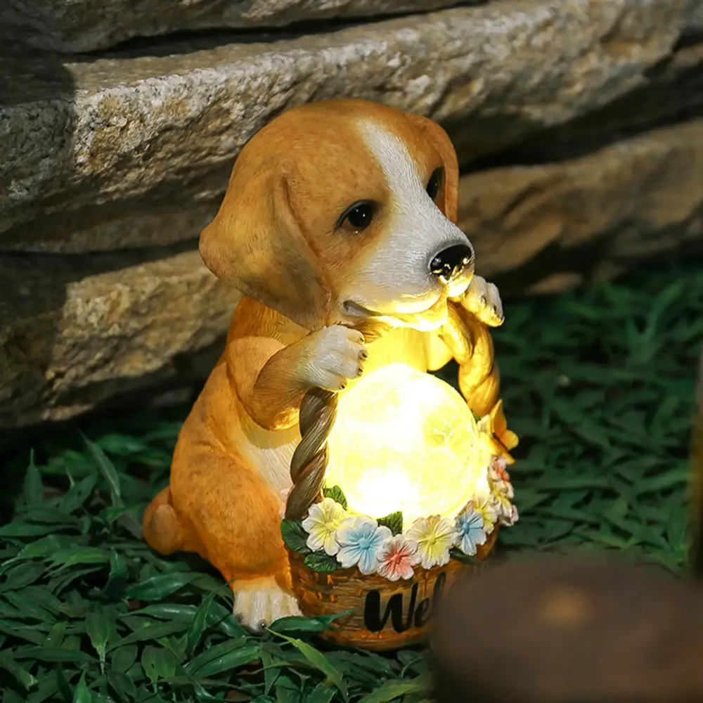 SolarGarden - Escultura de Cão com Energia Solar e LED – Iluminação Decorativa Resistente ao Tempo