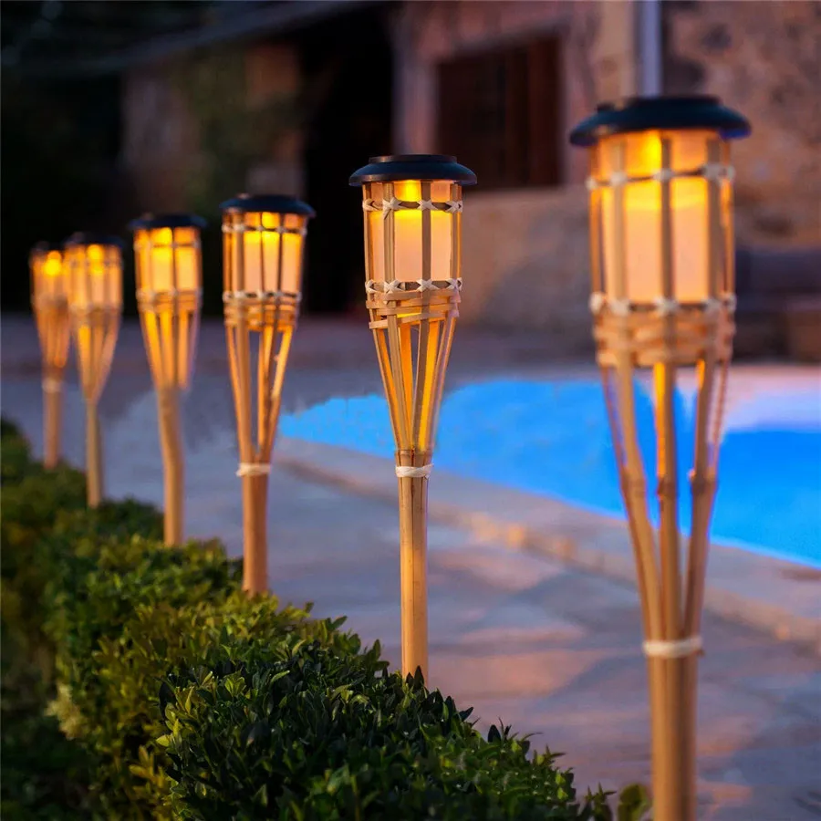 SolarGlow - Tochas Solares de Bambu – Iluminação LED Resistente ao Tempo para Jardim e Terraço