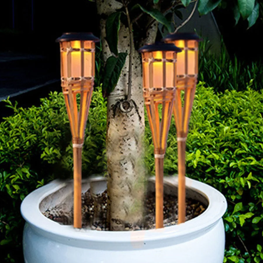 SolarGlow - Tochas Solares de Bambu – Iluminação LED Resistente ao Tempo para Jardim e Terraço