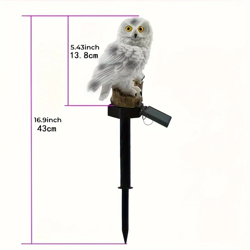 SolarOwl - Lâmpada Solar LED para Relvado, Decoração de Jardim com Design em Resina