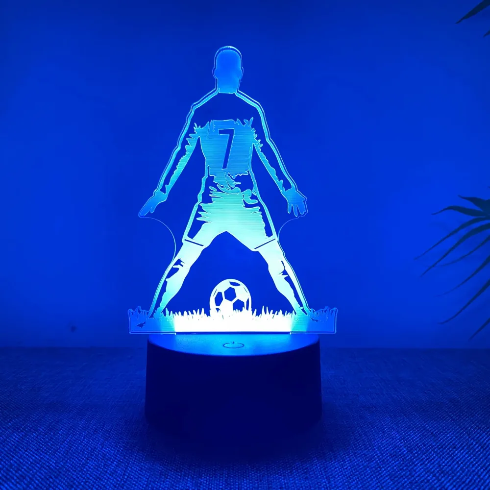 SportGlow - Candeeiro Noturno LED 3D Jogador de Futebol com Mudanç de Cor