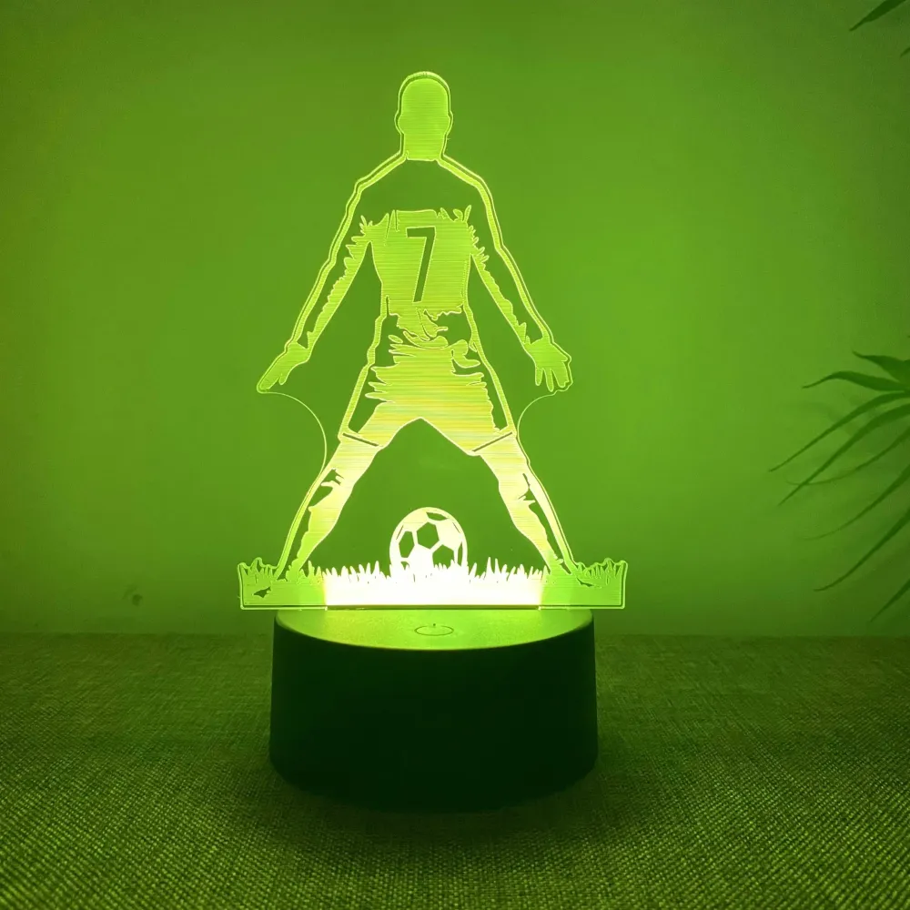 SportGlow - Candeeiro Noturno LED 3D Jogador de Futebol com Mudanç de Cor