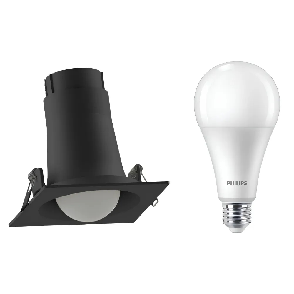 Spot Led Quadrado Embutir Bulbo Preto 22W 6500K 2300Lm 150° Bivolt E27 Philips