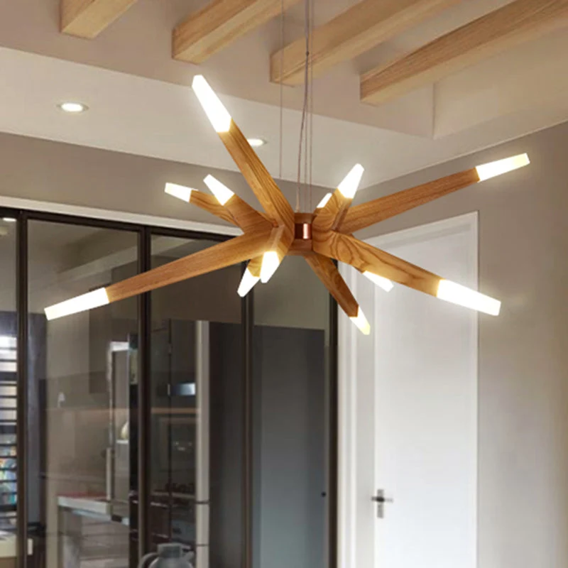 Starlite – Candeeiro de Teto Sputnik em Madeira com Iluminação LED Contemporânea
