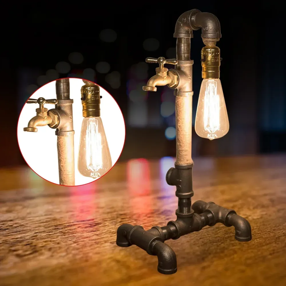 SteamLume - Candeeiro de Mesa Estilo Vapor com Design Industrial Antigo – Iluminação Decorativa Retro