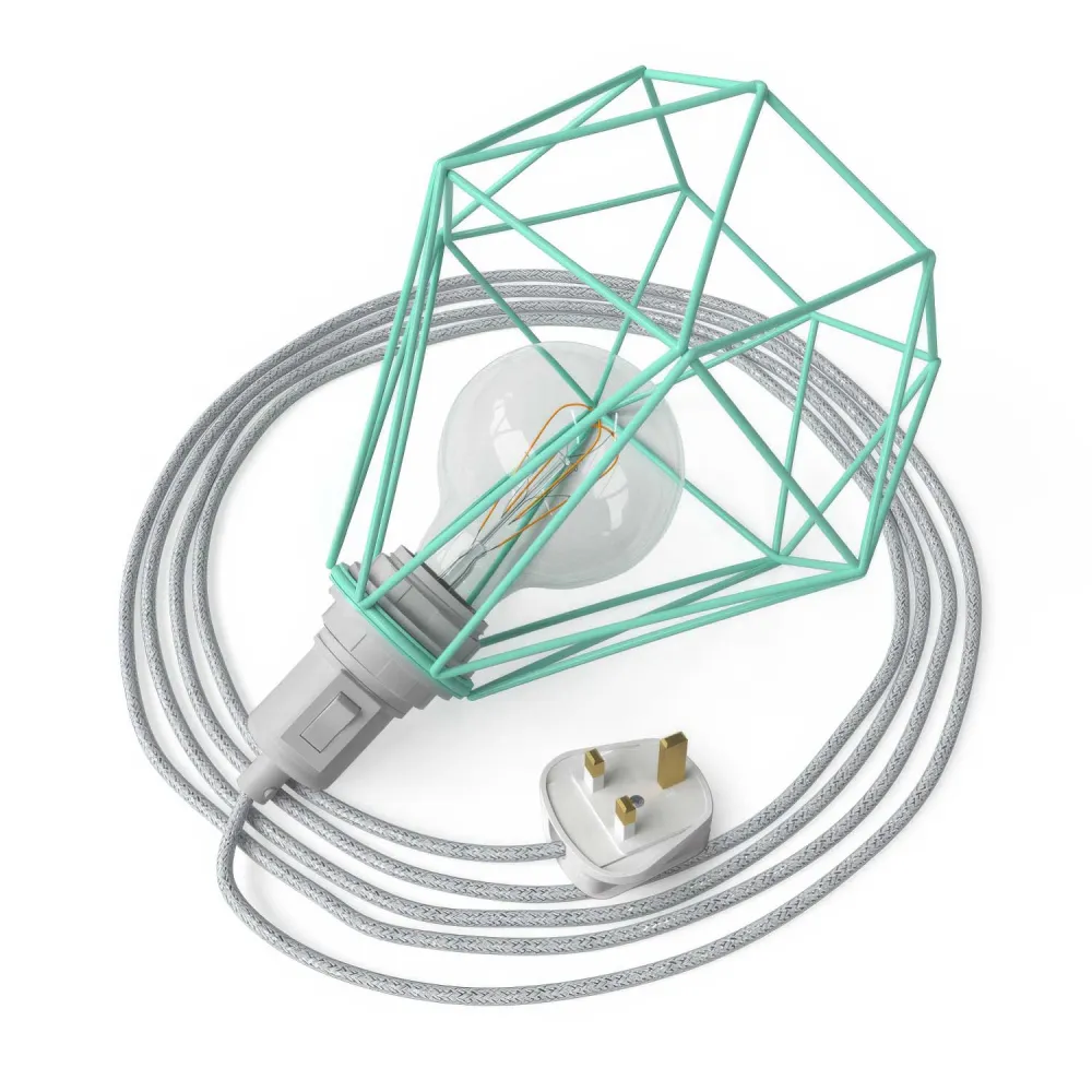 Table Snake - Candeeiro plug- com ficha UK e abajur de gaiola Diamond - Turquesa