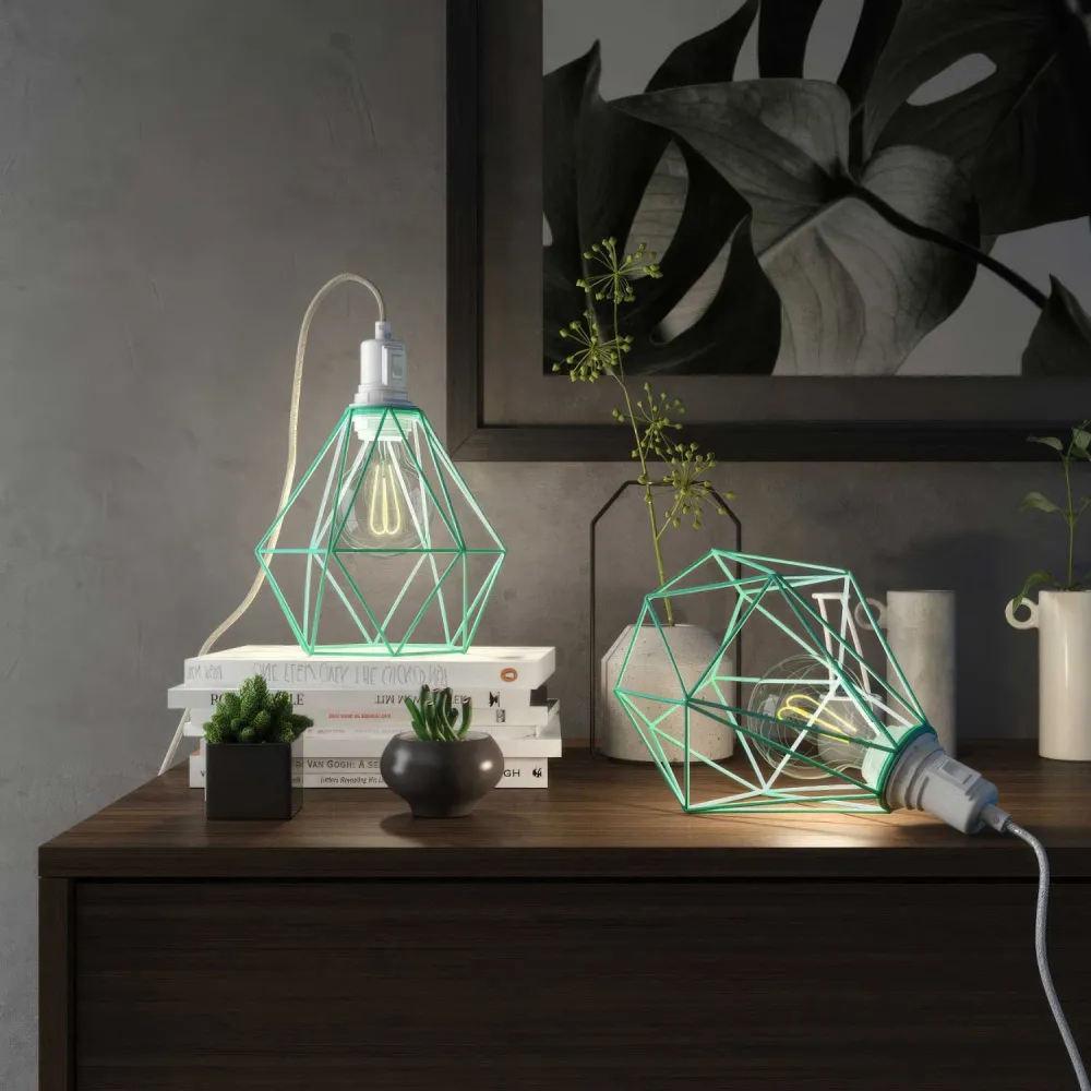 Table Snake - Candeeiro plug- com ficha UK e abajur de gaiola Diamond - Turquesa