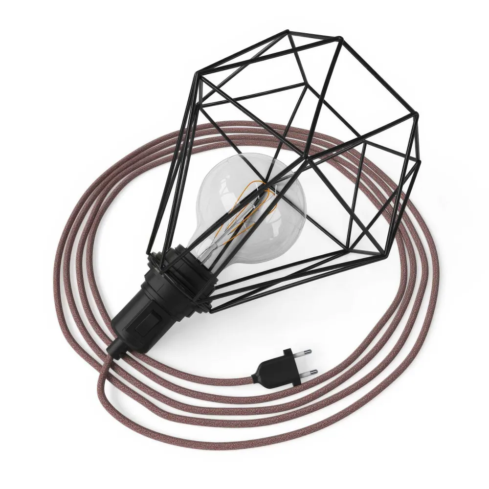 Table Snake - Lâmpada plug- com abajur em gaiola Diamond - Preto