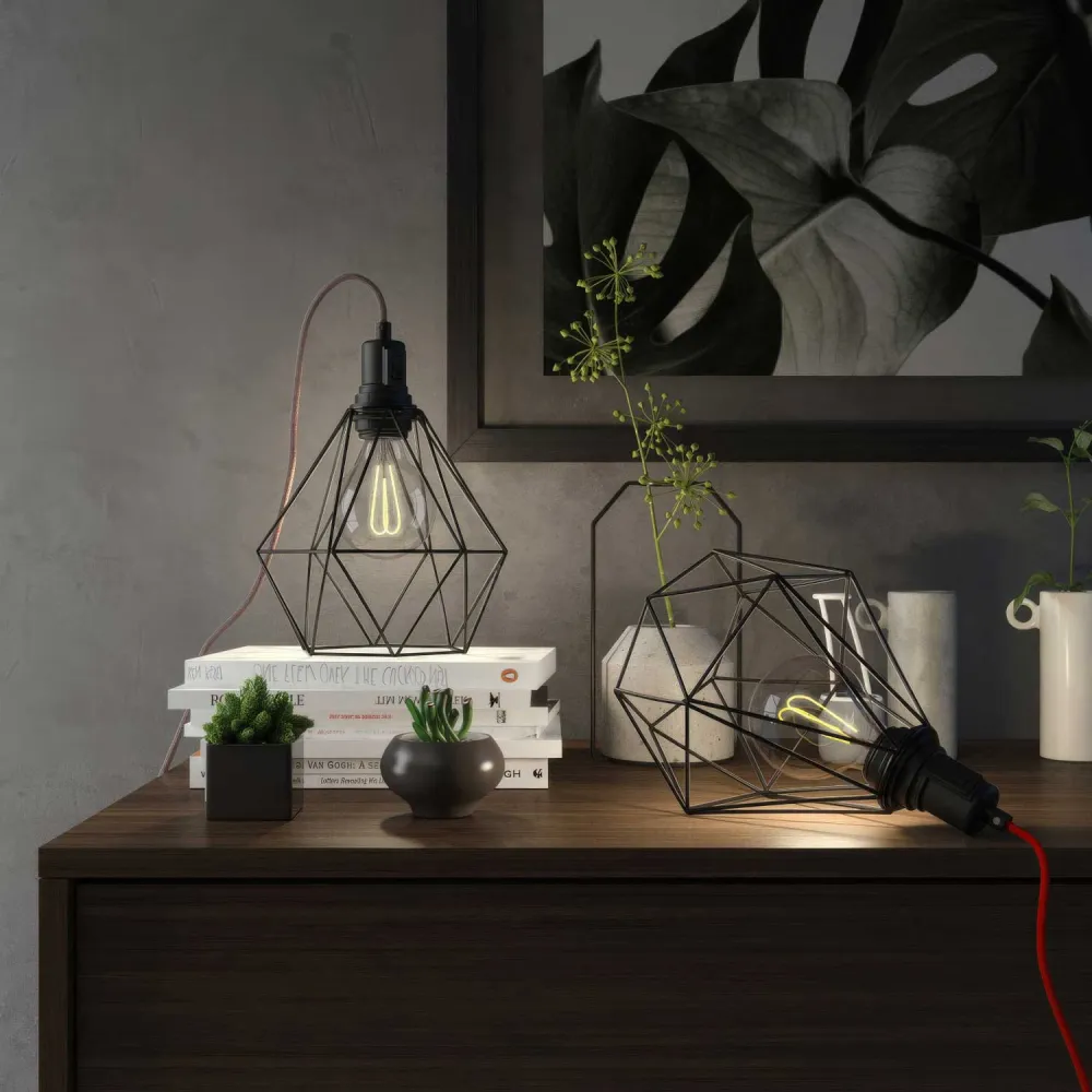 Table Snake - Lâmpada plug- com abajur em gaiola Diamond - Preto