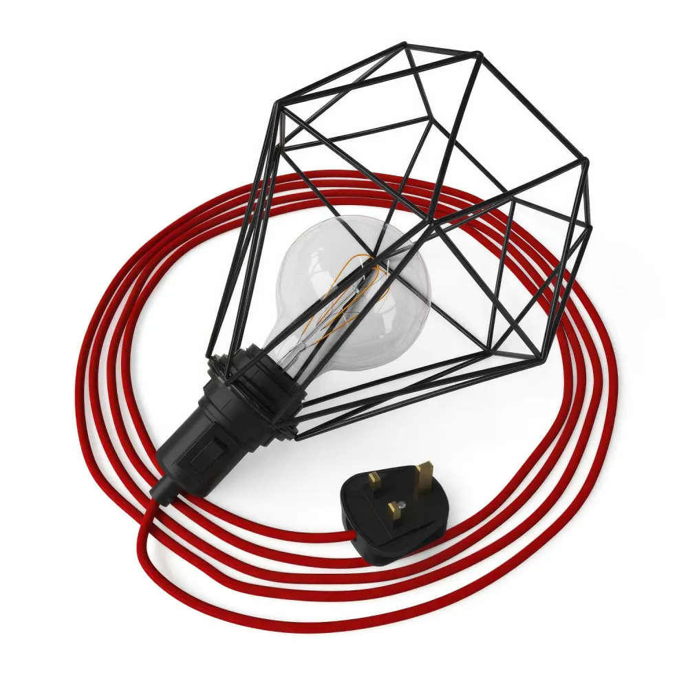 Table Snake - Lâmpada plug- com ficha UK e abajur de grade Diamond - Preto