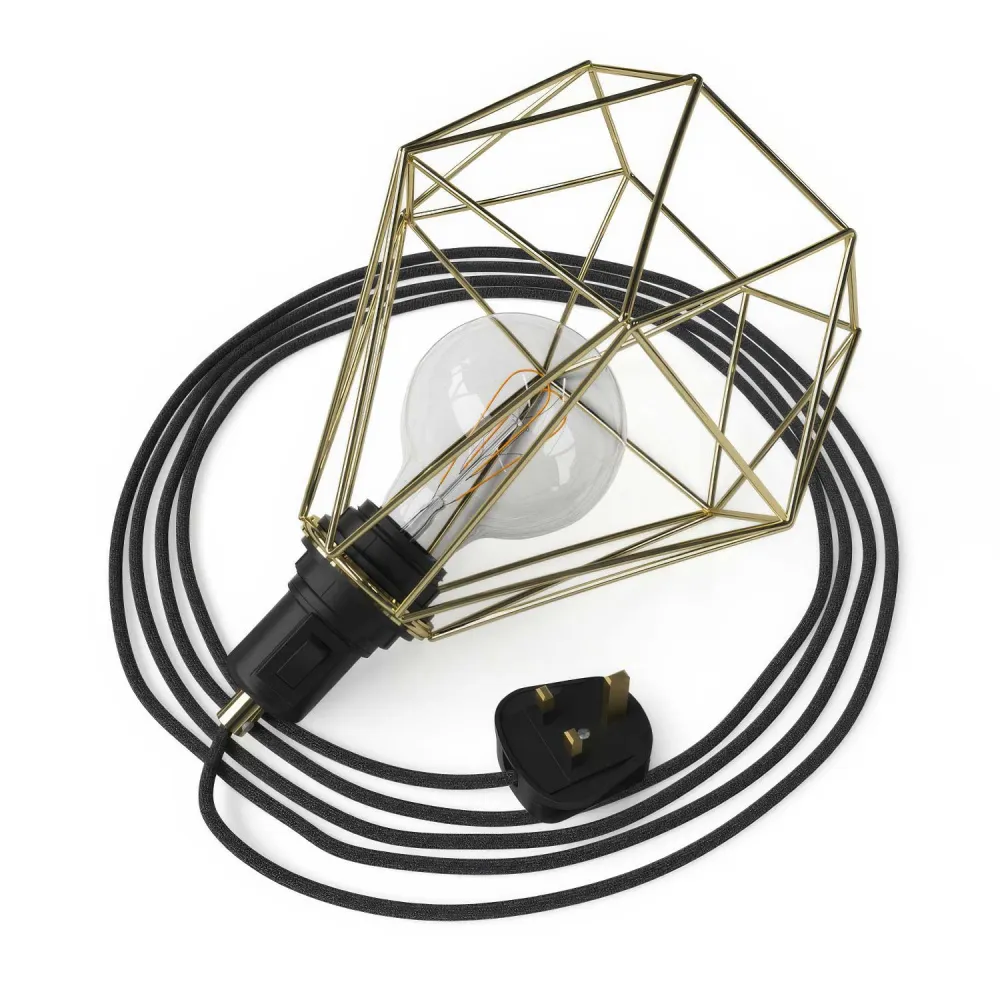 Table Snake - Lâmpada plug- com ficha UK e abajur em gaiola Diamond - Latão